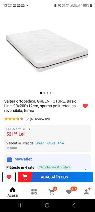 Saltea burete 200x90x12 cm, Husa cu Fermoar, reversibila, NOUA,349 Lei