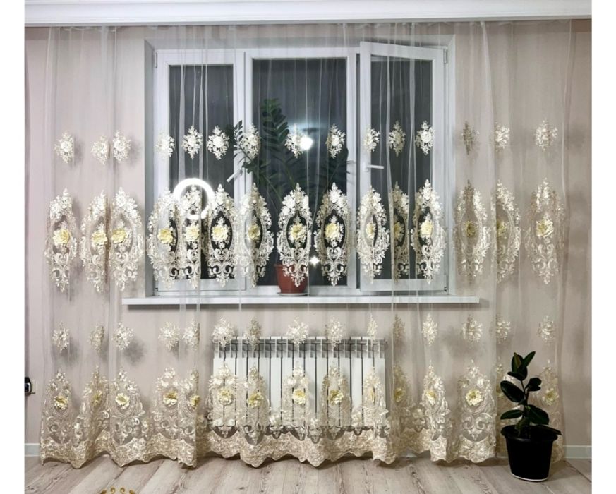Тюль для дома золотистая