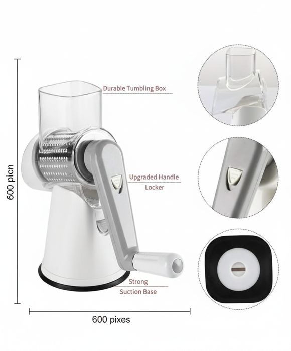 Razatoare de branza cu manivela, inox alimentar, cu 3 lame interschimb