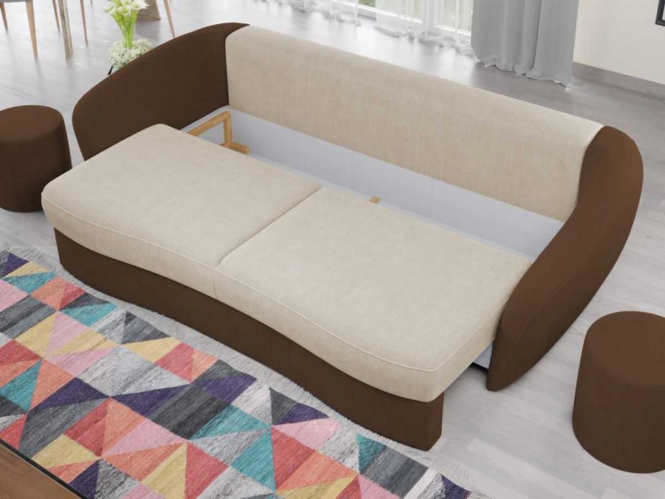 Canapea Velur Crem / Maro - Transport Gratuit in 4-10 zile