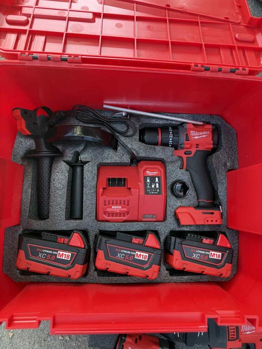 ТОП Оферта! Професионален Комплект Milwaukee M18 (4 Инструмента + 3 x