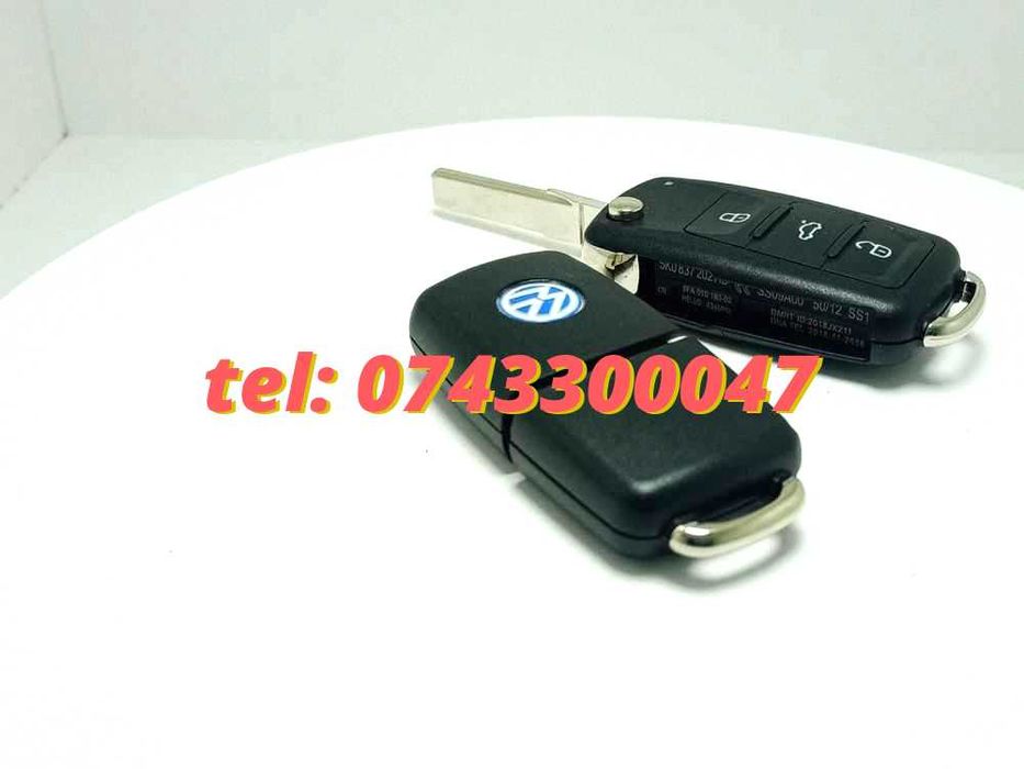 Capac Telecomanda Pliabila Volkswagen Seat Skoda 3 Taste Carcasa Telecomanda Montaj Standard ,de Schimb 3 Butoane Carcasa