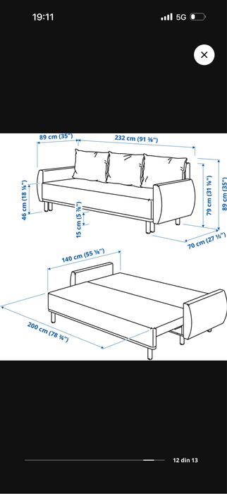 Vand URGENT Canapea 3 locuri Mid Century Ikea