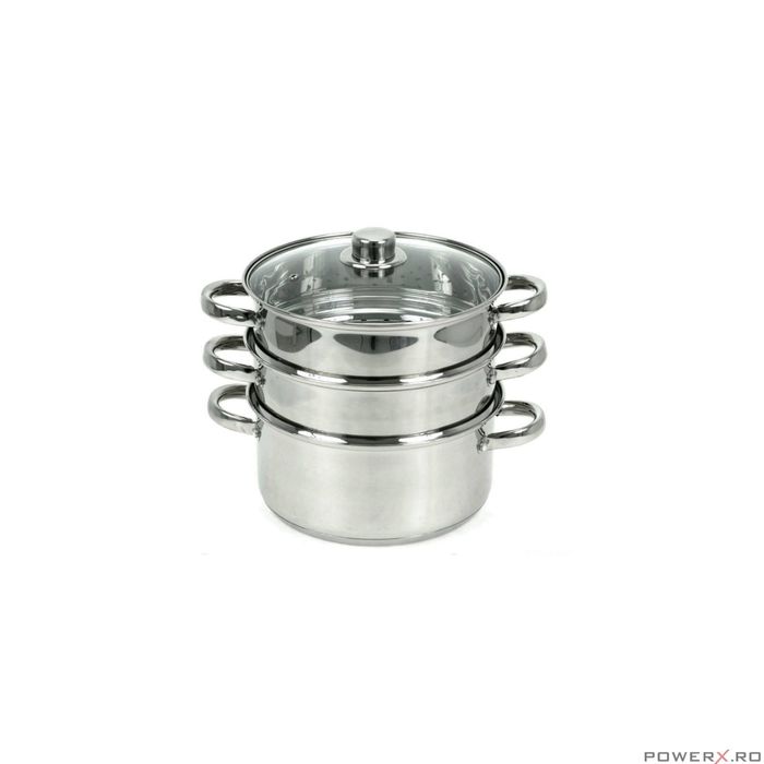 Set de 4 piese, oala pentru fiert cu abur, inox, 24 cm 5 litri