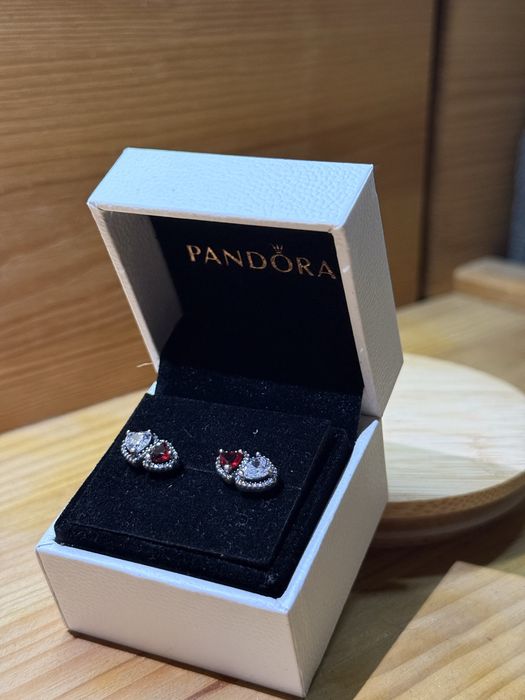 Cercei Pandora argint, model cu 2 inimi de zirconiu