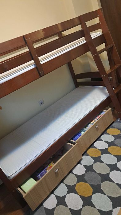 Двуетажно легло с чекмеджета, матраци, гардероб. Мебели за детска стая