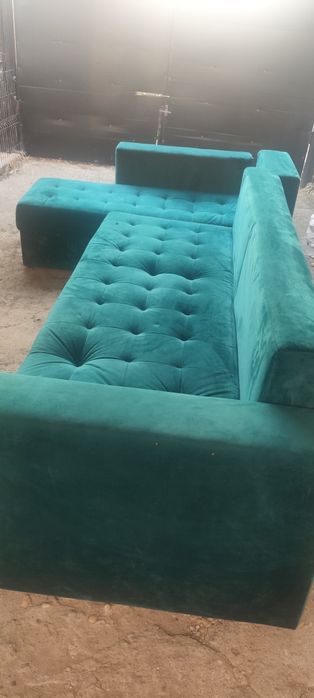 Colțar extensibil catifea verde smarald | Ladă depozitare | 1200 lei
