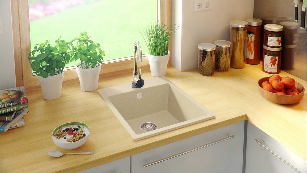 Бежова Кухненска Мивка от гранит модел РИГА XXL 430 x 500