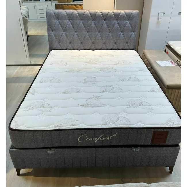 Set Pat + Saltea Comfort, somieră rabatabilă, 160x200 cm, Gri