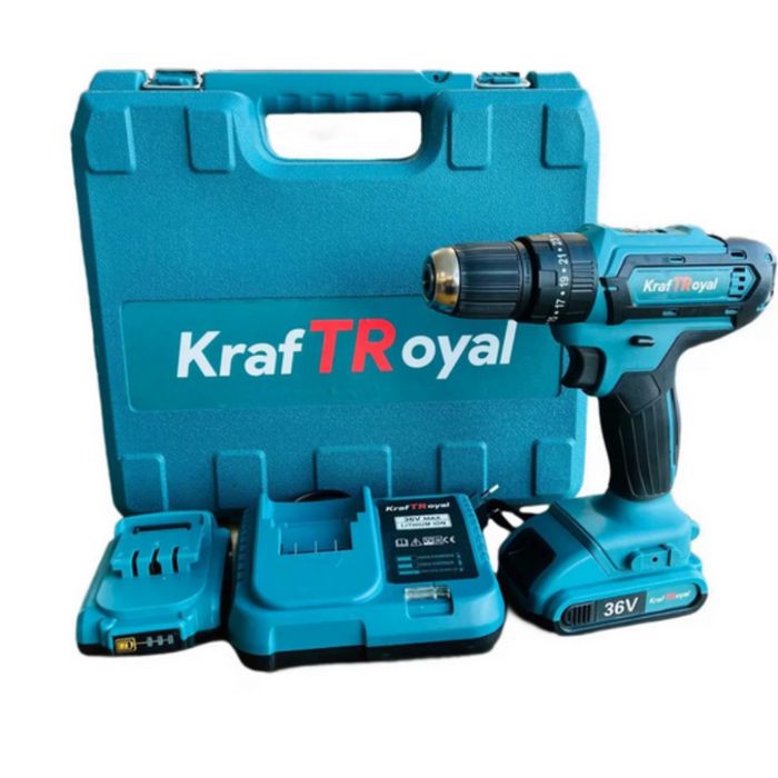 Aкумулаторен винтоверт Kraft Royal 36V с 2 батерии 8Ah, 24 части и куф
