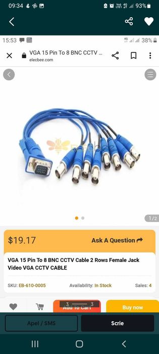 Cablu CCTV VGA 15 pini la 8 BNC