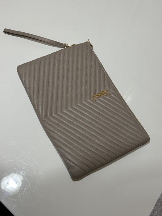 Дамски кожен клъч Saint Laurent Monogram Bill Pouch / Beige