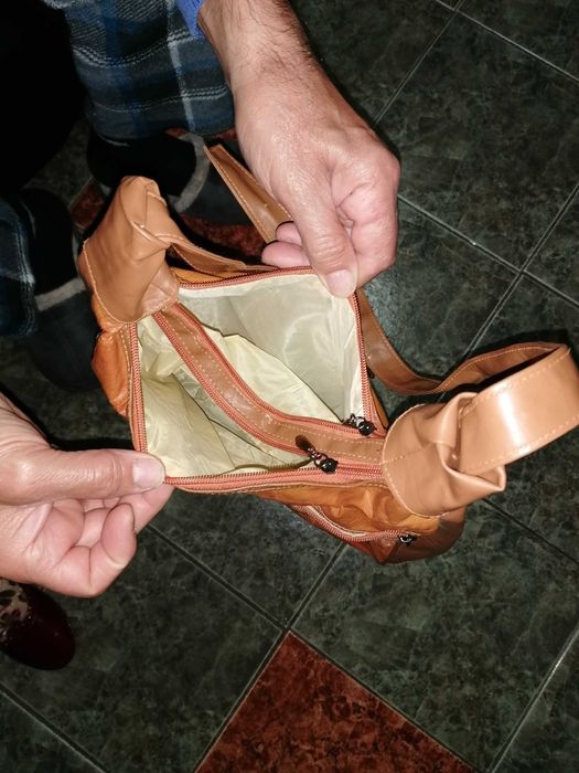 Английски дамски кожух дълъг от агнешка кожа,дамска кожена чанта