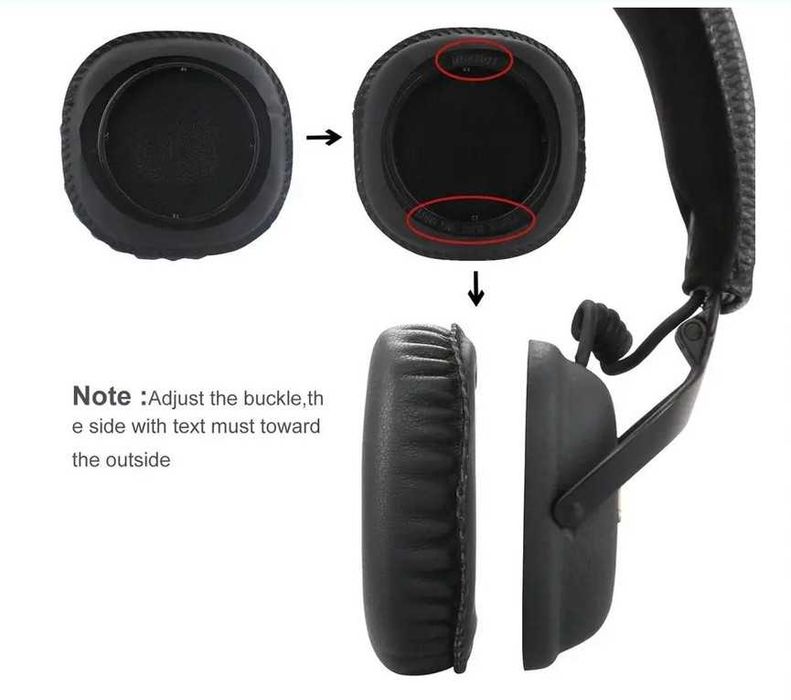 Set 2 bureti pentru casti Marshall MID ANC, On-Ear - Negru - Spuma cu memorie - Piele ecologica
