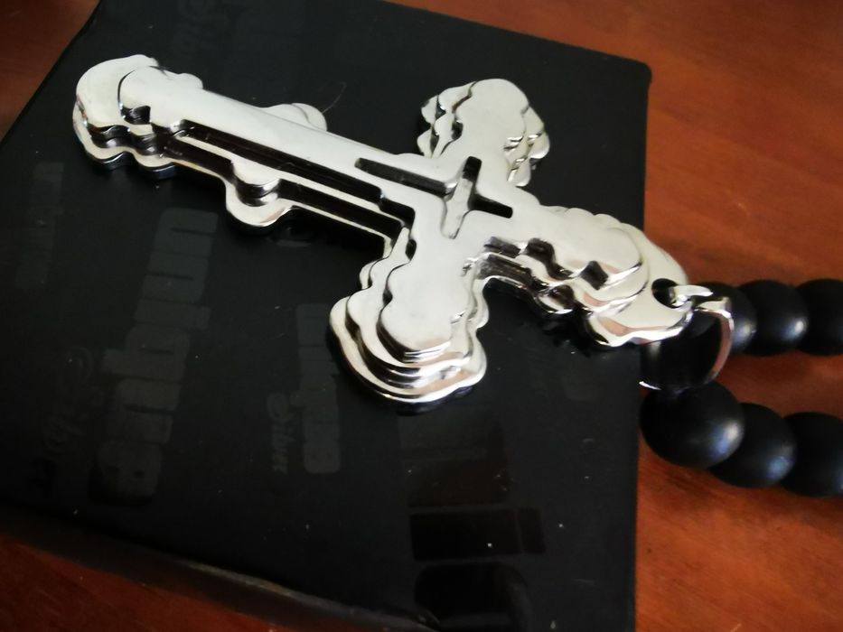 Мъжки Черен Гердан с Кръст. Бижута за мъже - Комплект колие от естеств