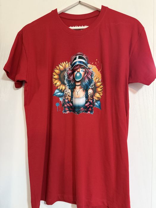 Tricou oversize dama rosu, mas. S, Bumbac 100% Girl- bubble gum