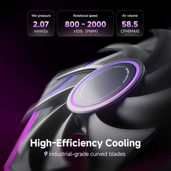 Ventilator cooler carcasa PC Desktop AsiaHorse Nyota Ultra 120mm Design inspirat spatiu (Oglindă Infinity + Inel RGB),9 palete 58.5 CFM,Control PWM