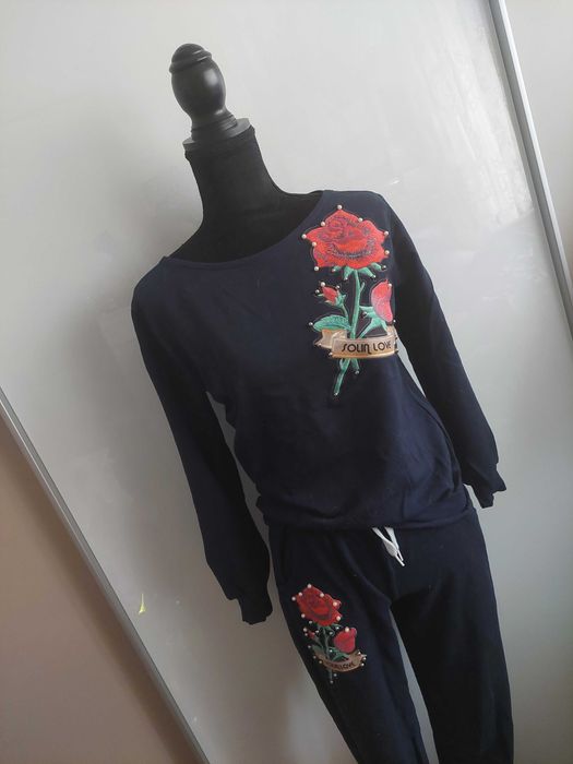 Set sport casă stradă compleu imprimeu trandafir floral cu perlute