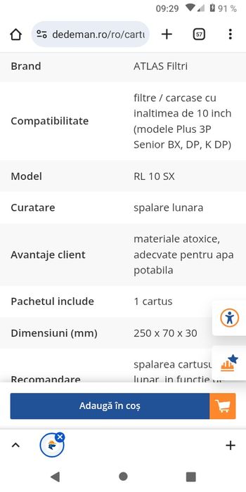 Cartus filtrare apa ATLAS Filtri RL 10 SX 50 mcr