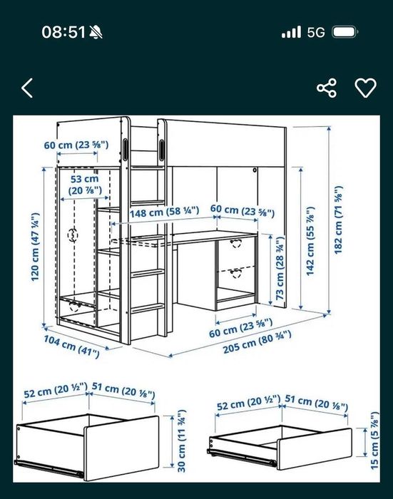 Pat cu birou STUVA IKEA pentru copii, stare bună de utilizare