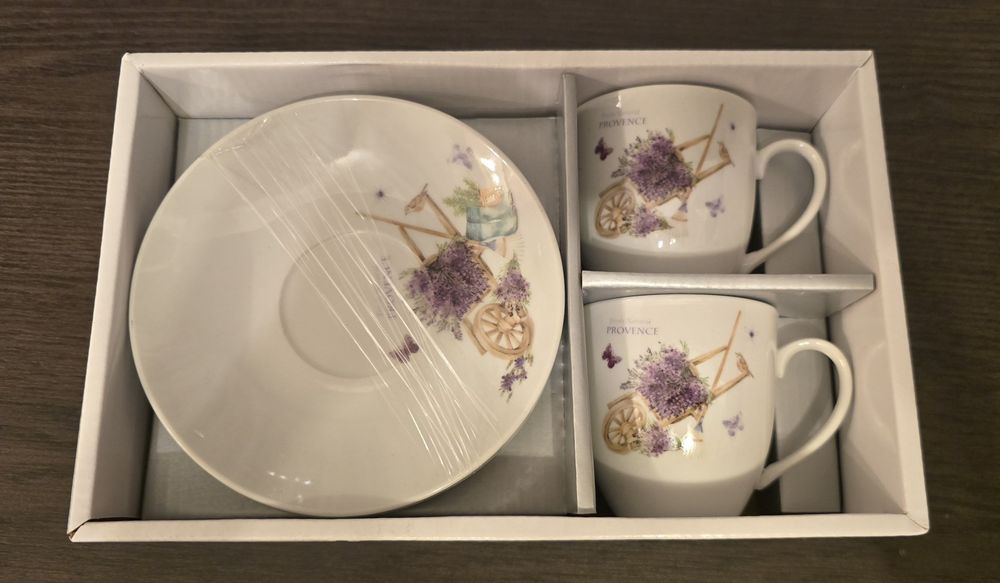 Set 2 cesti cafea cu 2 farfurioare rotunde portelan
