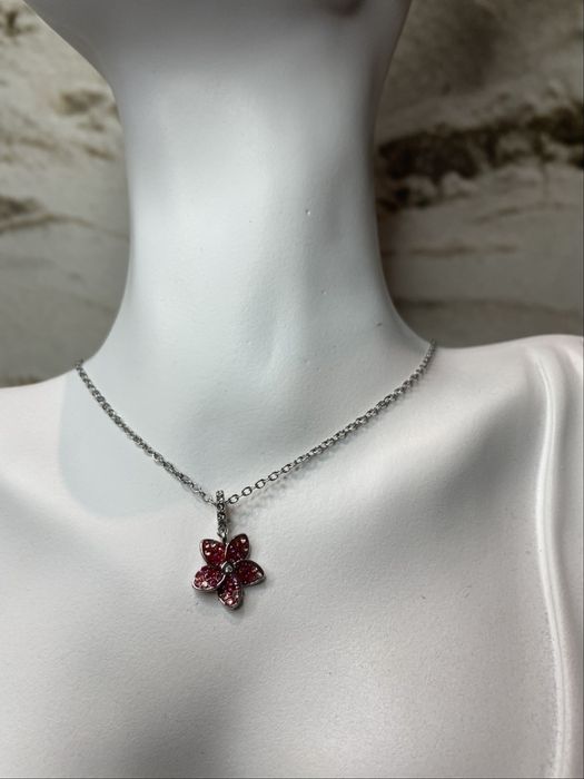 set flori roz lant si cercei swarovski