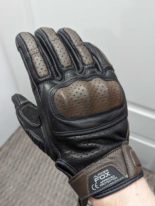 Manusi moto Piele maro/negru "Fox" perforat M L XL XXL - cu protectii