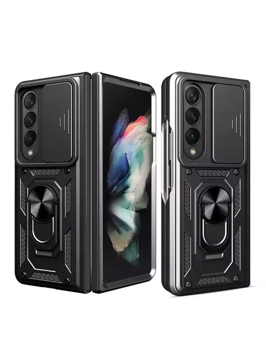 Samsung Z FLIP FOLD 5 6 Husa Hard Silicon Fata Spate Stand Metalic