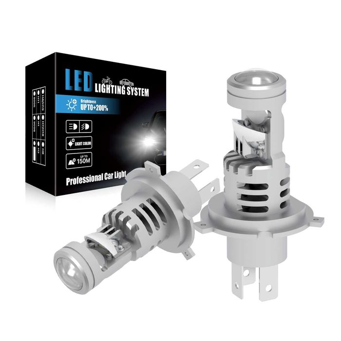 Комплект 2 LED крушки с лупа и вентилатор V8T, Plug and Play, H7, H4, 9005-HB3, 9000 Lm, 12V, 2 x 40W, 6500К, CSP LED чип