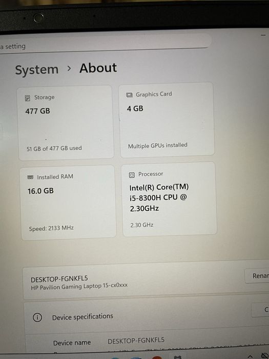 Laptop Gaming HP Omen, GTX 1050Ti, 16gb ram, i5-8300H, ssd