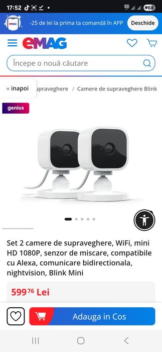 Set 2 camere de supraveghere, WiFi, mini HD 1080P, senzor de miscare,