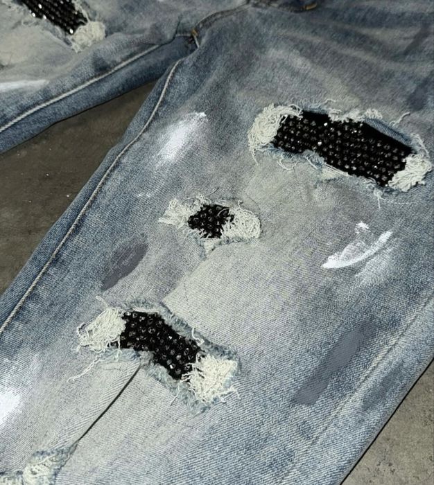 blugi street zone albastru cu gri si alb cu pietricele