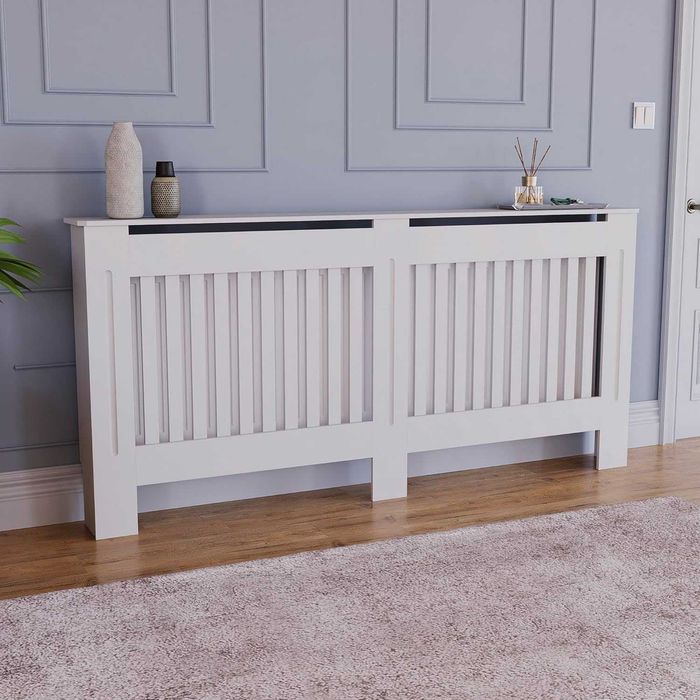 Panou decorativ- Masca calorifer, lemn MDF alb lucios L
