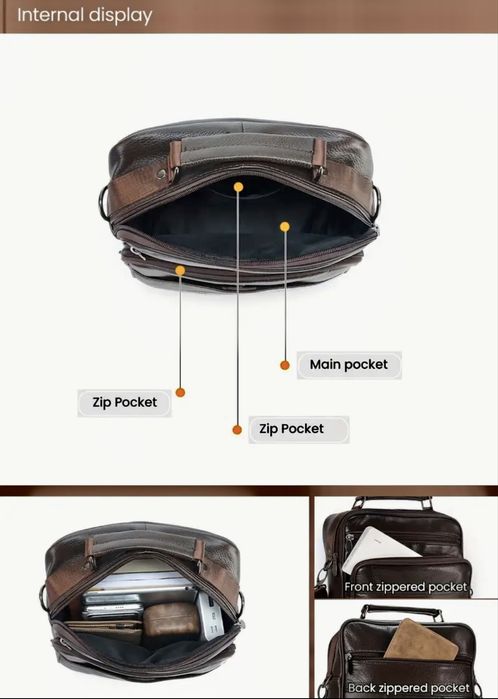Мъжки големи и практични работни бизнес чанти /Черна и кафява ест.кожа