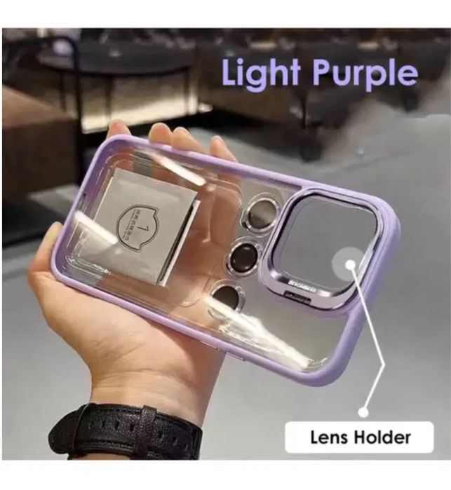 Iphone 14/15 PLUS PRO MAX - Husa Stativ Clear Back+ Folie Camera