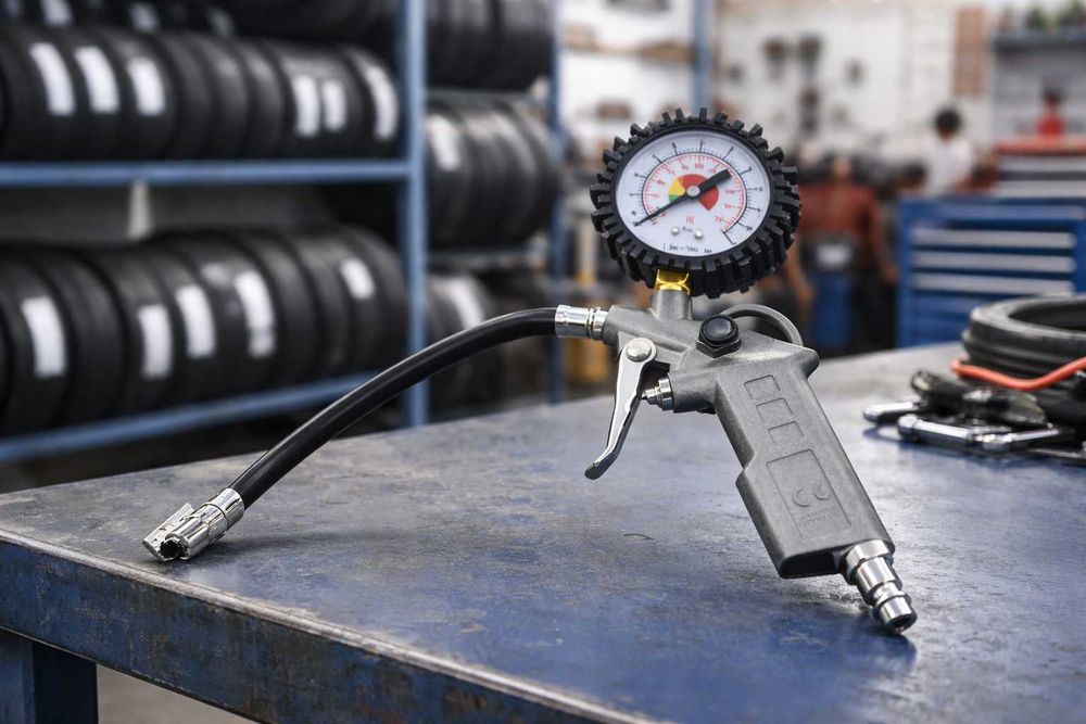 Pistol aer cu manometru pentru compresor roti auto