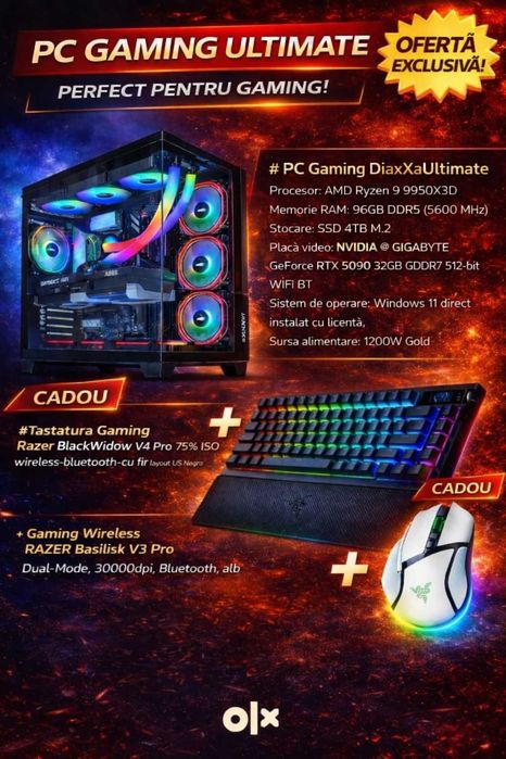 AMD Ryzen 9 9950X3D NVIDIA RTX 5090 96GB RAM SSD 4 TB M2 PC Gaming