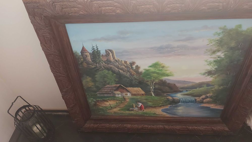 Tablou in ulei pe panza 80×63,Femeia la fantana