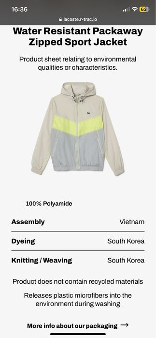 Lacoste - Water Resistant Packaway Zipped Sport Jacket