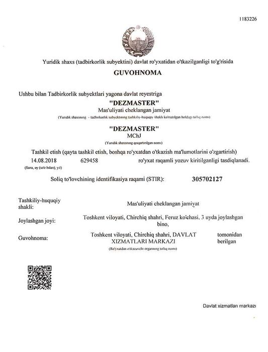 Dezinfeksiya kerakmi? BIZ Tayyormiz