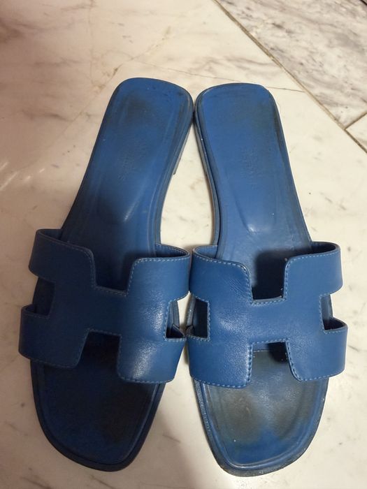 Papuci HERMES Oran originali 36,5 - piele albastru