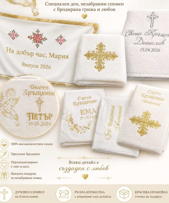 Бюджетни хавлии с бродерия за кръщене