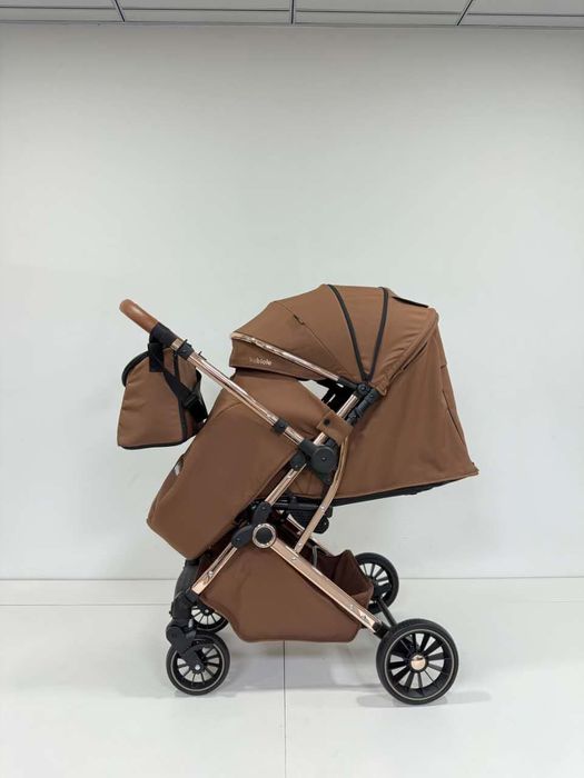 Коляска детская премиум с люлькой, коричневая
