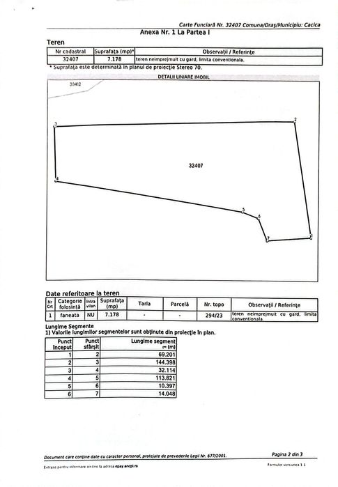 Livadă meri/nuci , extravilan, Cacica -72 ari, variante auto