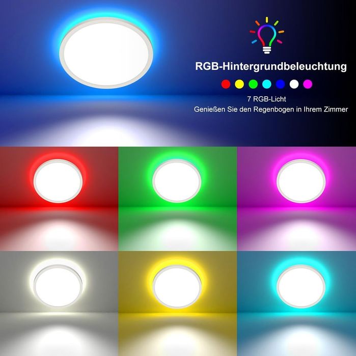 Lumină plafon LED dimabilă RGB 24W 30cm IP44 rezistentă la apă - pachet 2