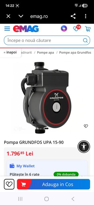 Pompă de ridicare a presiunii, pentru apa calda si apa rece Grundfos cu presostat