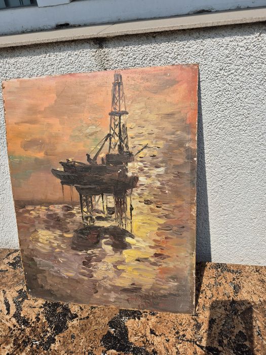 Vând tablou pictat manual de pictorul Tomescu pe placaj  rumegus lemn