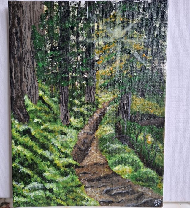 Tablou pictat manual „Șoaptele pădurii” –peisaj natură