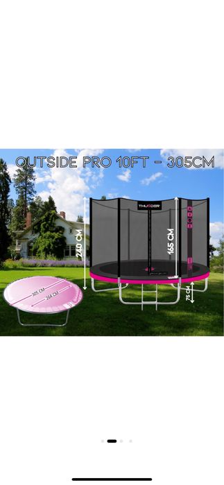 Детски градински батут Thunder, Outside Pro 10Ft, 305 cm, с външна предпазна мрежа, розов