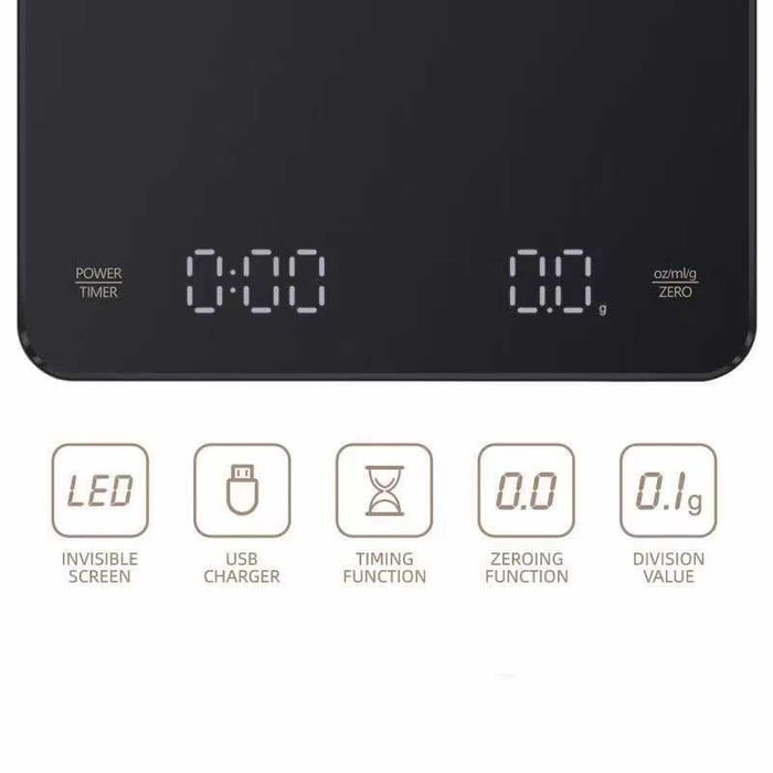 Цифрова везна за кафе с висока точност,  0,1 грама USB акумулаторна